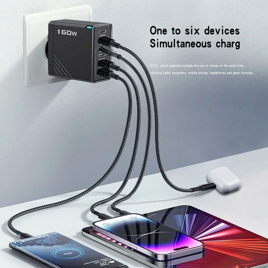 160W Multi-Port USB Charger – Fast Charging Type-C Wall Adapter for iPhone & Android
