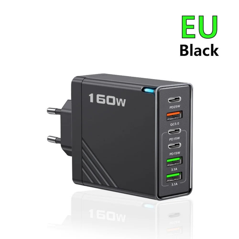 160W Multi-Port USB Charger – Fast Charging Type-C Wall Adapter for iPhone & Android