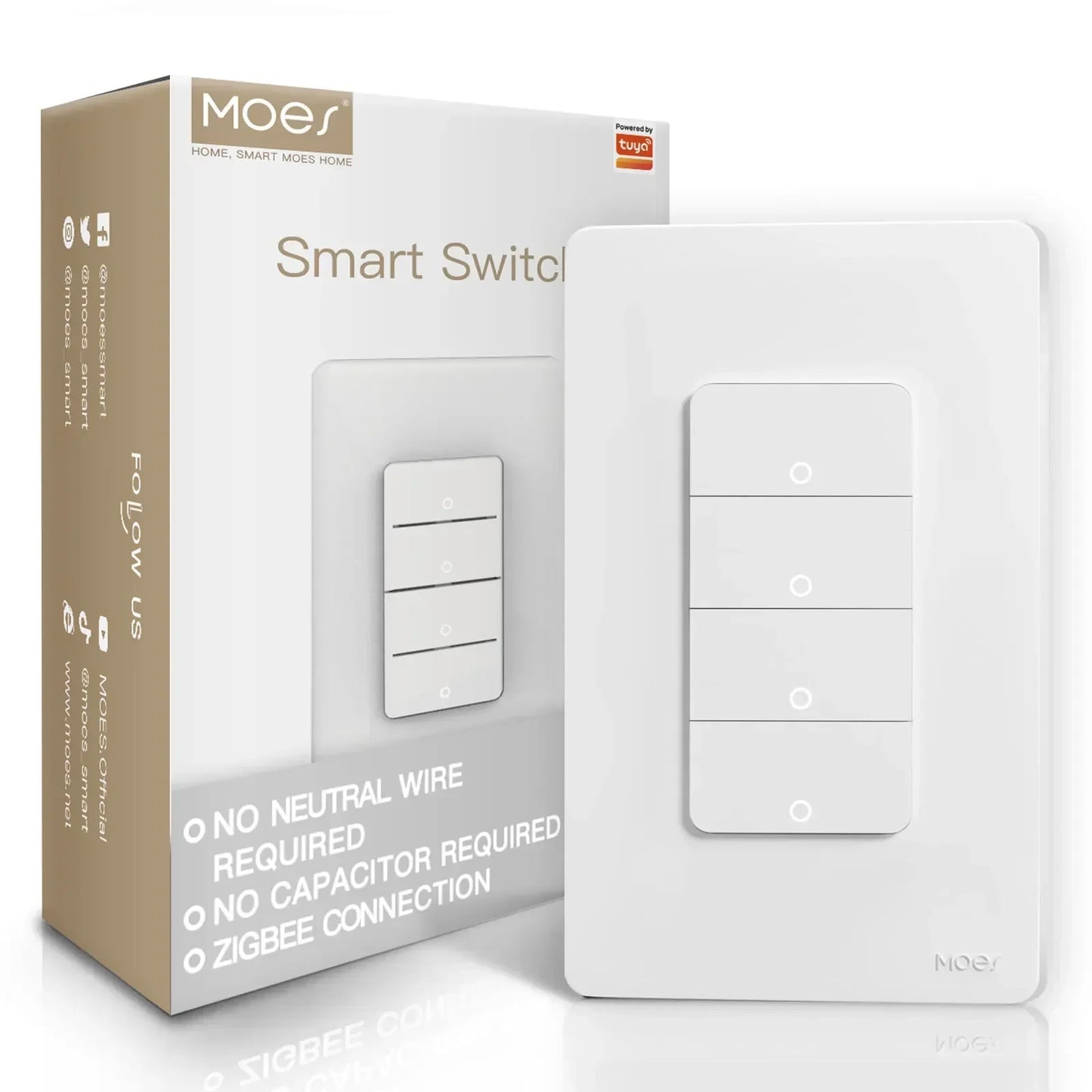 MOES Tuya ZigBee Smart Light Switch US Push Button Wall Switch Work With Alexa Google Home Neutral Wire/No Neutral Wire Required