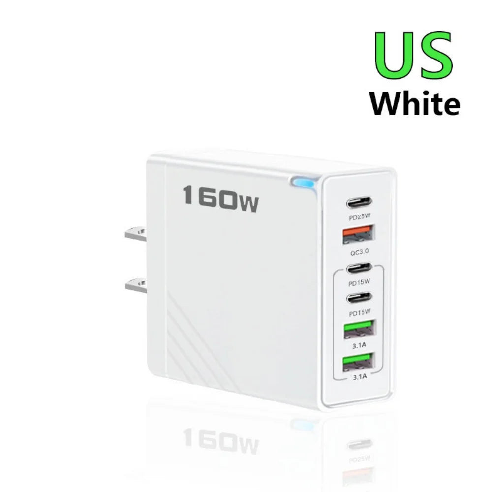 160W Multi-Port USB Charger – Fast Charging Type-C Wall Adapter for iPhone & Android