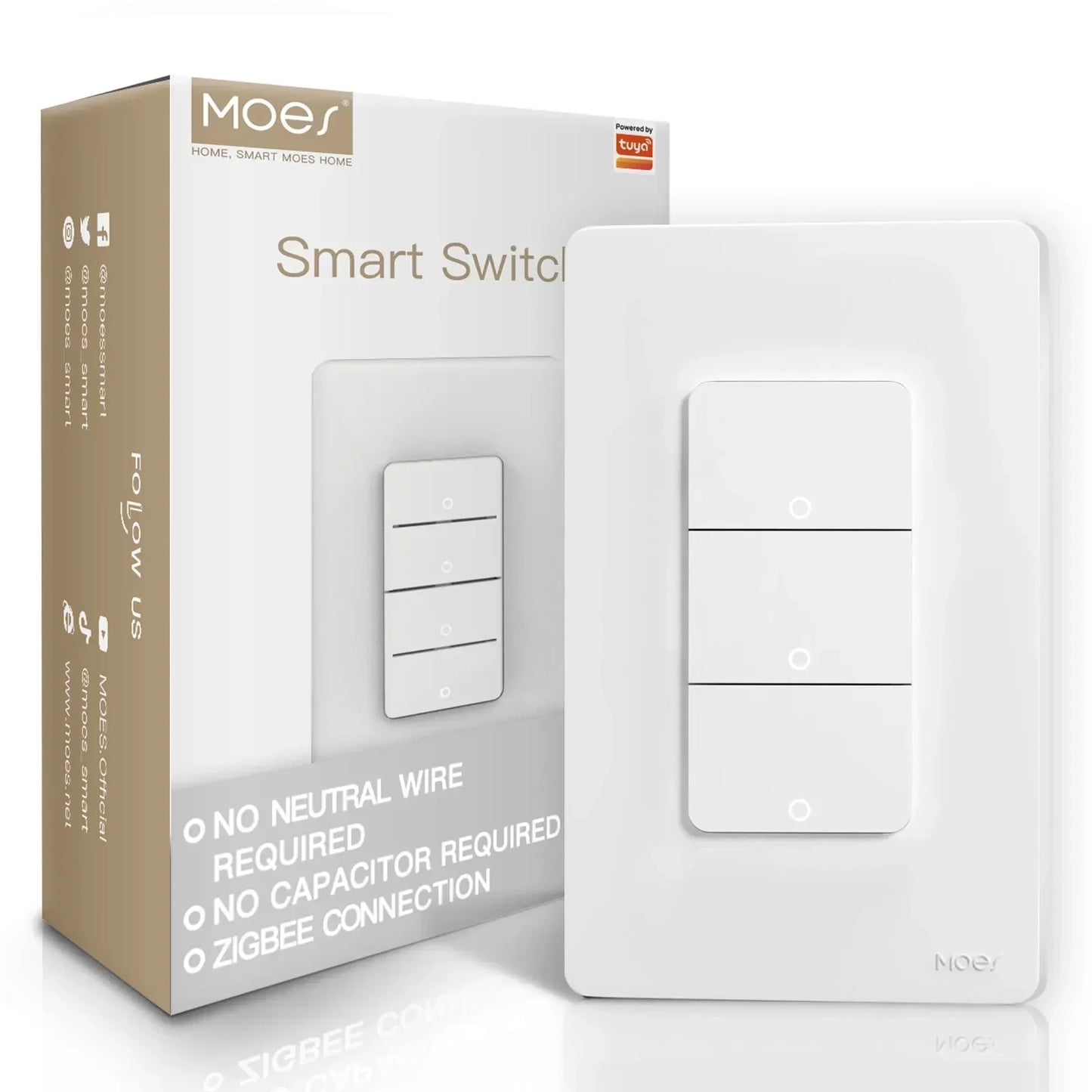 MOES Tuya ZigBee Smart Light Switch US Push Button Wall Switch Work With Alexa Google Home Neutral Wire/No Neutral Wire Required