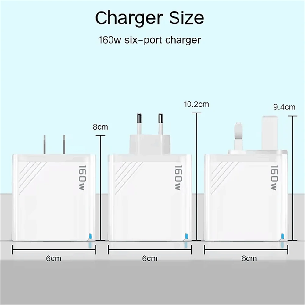 160W Multi-Port USB Charger – Fast Charging Type-C Wall Adapter for iPhone & Android